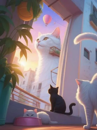 aristocats,cat pageant,chomet,riverclan,shadowclan,cartoon cat,dreamworks,cattery,rescue alley,cat family,animal film,ghibli,cat's cafe,white cat,two cats,studio ghibli,gatos,starclan,cats,serenata,Conceptual Art,Fantasy,Fantasy 03