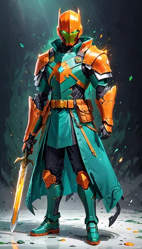 teal and orange,defense,patrol,doctor doom,knight armor,boba fett,cleanup,cent,knight,centurion,iron mask hero,orange,crusader,valencia orange,alm,samurai,fantasy warrior,spartan,knight star,paladin,Anime,Anime,General