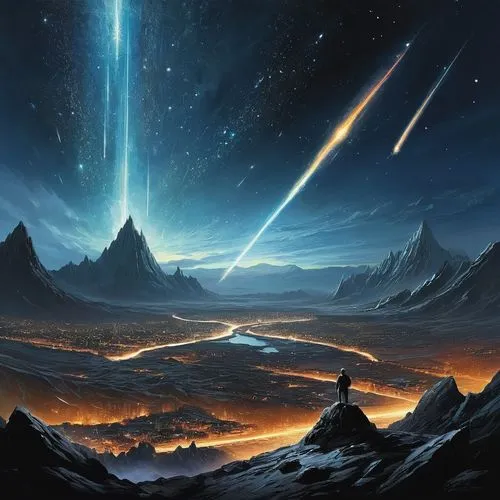 meteor,space art,perseids,meteor shower,meteor rideau,perseid,asteroids,borealis,fantasy landscape,asteroid,futuristic landscape,aurora-falter,ice planet,earth rise,astronomy,meteorite,sci fiction illustration,northen light,nebulous,meteoroid,Conceptual Art,Fantasy,Fantasy 12