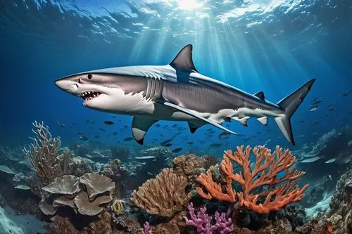 whitetip,great white shark,requin,carcharhinus,blacktip,macrocephalus,carcharodon,tigershark,leptocephalus,sea animals,temposhark,underwater background,remora,tiburones,hammerhead,wyland,houndshark,marine animal,underwater world,shark,Illustration,Paper based,Paper Based 06