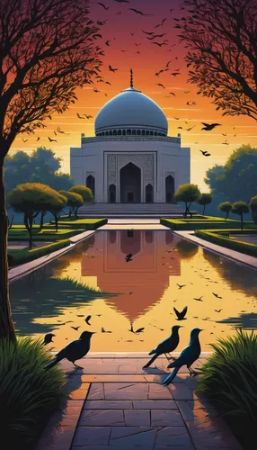 taj mahal sunset,taj-mahal,taj mahal,shahi mosque,grand mosque,tajmahal,arabic background,persian architecture,mosques,lahore,sultan qaboos grand mosque,quasr al-kharana,big mosque,bird kingdom,islamic architectural,dubai garden glow,muslim background,travel poster,ramadan background,delhi,Illustration,Realistic Fantasy,Realistic Fantasy 25