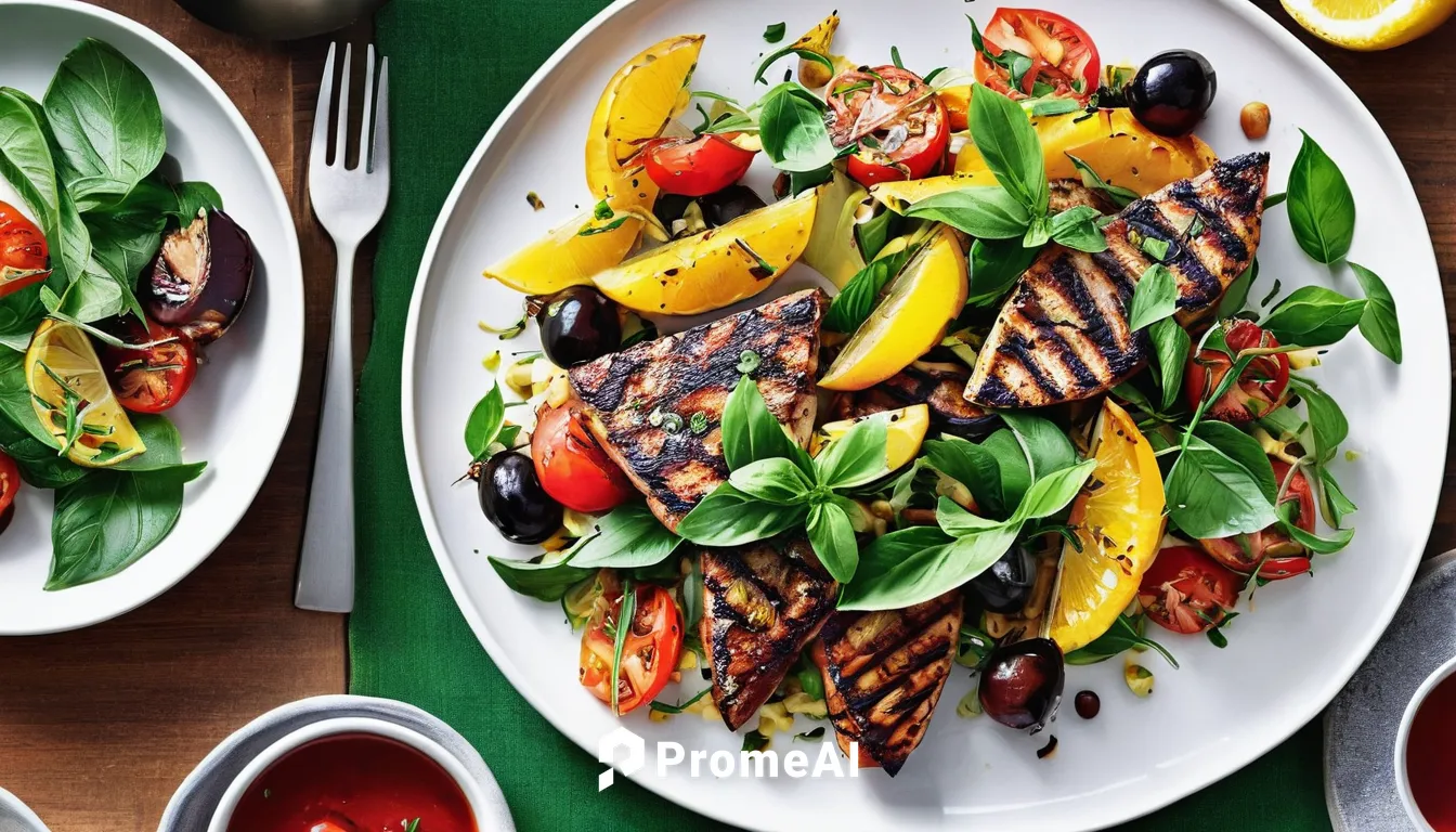 Create a mouthwatering menu of grilled delights for a lively summer cookout.,grilled vegetables,salad niçoise,mediterranean diet,grilled mussels,mediterranean cuisine,grilled food,insalata caprese,spi