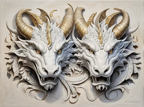 dragons,painted dragon,dragon design,wyrm,dragon,trioceros,dragon of earth,dragon li,forest dragon,draconic,gryphon,zodiac,golden dragon,chinese dragon,fractalius,fantasy art,capricorn,mythical creatures,domestic goats,unicorn art,Art,Classical Oil Painting,Classical Oil Painting 02