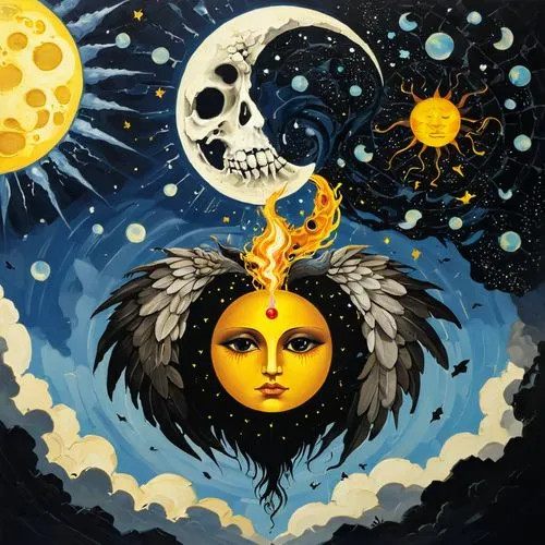 sun moon,sun and moon,oshun,shamanic,bruja,baoshun,Conceptual Art,Oil color,Oil Color 07