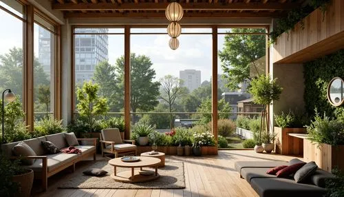 roof garden,sunroom,roof terrace,loft,livingroom,living room,wintergarden,indoor,apartment lounge,penthouses,balcony garden,house plants,green living,conservatory,modern decor,interior modern design,sitting room,houseplants,interior design,lofts