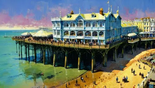 brighton pier,eastbourne pier,cromer pier,brighton,the pier,cromer,seaside resort,princes pier,worthing,whitby,old pier,seaside view,post impressionist,wooden pier,house of the sea,stilt houses,st ives pier,seaside,pier,seaside country,Art,Artistic Painting,Artistic Painting 32