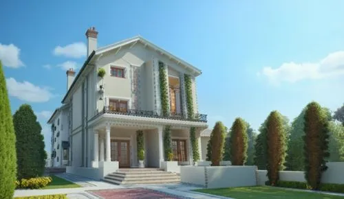 white finishing classic english villa ,this is an artist's rendering of an upscale home,villa,villa balbiano,3d rendering,model house,private house,dreamhouse,Photography,General,Realistic