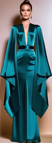 an elegantly dressed gown in teal green with long sleeves,model years 1958 to 1967,blumenfeld,siriano,fashion vector,derivable,schiaparelli,Photography,Fashion Photography,Fashion Photography 17