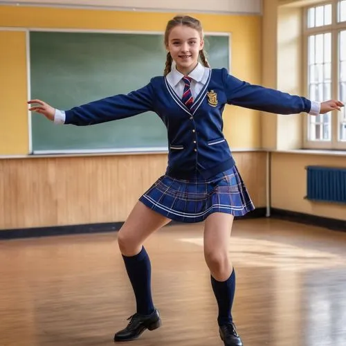 school skirt,school uniform,sports dance,sports uniform,school clothes,modern dance,schoolgirl,figure skating,hip-hop dance,athletic dance move,cheerleading uniform,state school,tap dance,dance performance,knee-high socks,school start,majorette (dancer),dance,ballet pose,concert dance,Photography,General,Realistic