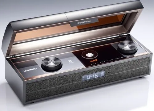 超逼真，时尚,the radio has two speakers and is built into it,grundig,microcassette,radio cassette,gas stove,stereo system,saregama,Photography,General,Realistic