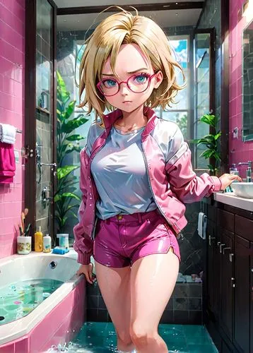 darjeeling,washing,bath,taking a bath,bathing,tub,bathroom,bathing fun,bathtub,kotobukiya,shower,pink glasses,bathrobe,water bath,milk bath,honmei choco,kiribath,wet girl,aqua studio,anime 3d,Anime,Anime,General