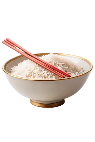 Ceramic rice bowl, white interior, golden rim, ornate handle, steaming hot Japanese rice, scattered sesame seeds, chopsticks resting on side, morning sunlight, shallow depth of field, warm color tone,