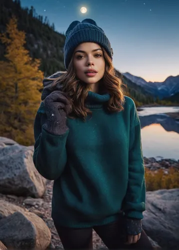 girl wearing hat,winter background,autumn background,beanie,winter clothing,knitting clothing,winter clothes,landscape background,girl on the river,portrait background,knit hat,portrait photography,photo session at night,young woman,woman holding gun,autumn icon,alaska,montana,a girl with a camera,sweater,Photography,General,Natural