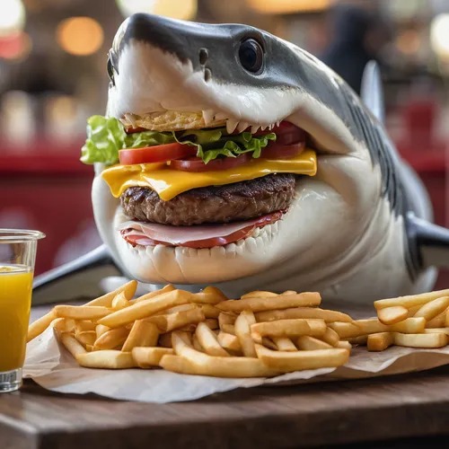 gator burger,cheeseburger,cheese burger,great white shark,burger emoticon,shark,burger and chips,jaws,burger,bull shark,kids' meal,fast food,burguer,row burger with fries,junk food,food photography,american food,fast food junky,requiem shark,buffalo burger,Photography,General,Natural