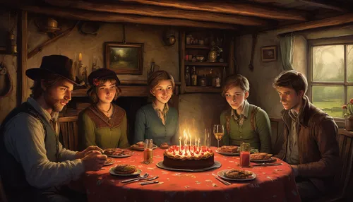 candlemaker,carolers,candlemas,fourth advent,celebration of witches,candle wick,herring family,jrr tolkien,tea party,mahogany family,hobbit,4 advent,third advent,candlestick for three candles,grant wood,candlelights,candle light,russian traditions,christmas carol,mulberry family,Illustration,Paper based,Paper Based 18