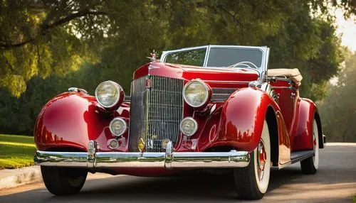 1937 Cadillac V16 Hartmann Cabriolet, luxurious vintage car, sleek curved lines, shiny chrome accents, elegant cream-white exterior, soft-top convertible, intricate wooden interior trim, plush red lea