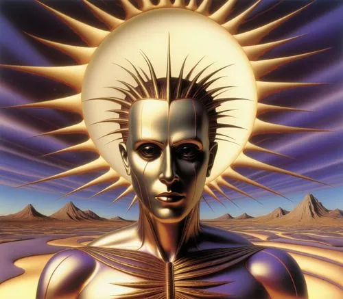 an artistic artwork of a head with the sun shining down on it,akhenaten,kemet,sun god,apophis,sirian,inanna,goldsun,lateralus,ashtar,godhead,sumerian,namib,fremen,argost,akhnaten,sun king,solar plexus