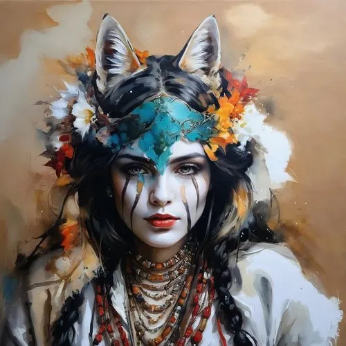 viveros,ashkali,kommuna,headdress,bohemian art,shamanic,Illustration,Paper based,Paper Based 04