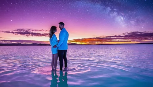 Adventurous couple Jarrod Andrews, 35, and Jess Fiona, 29, said they have always loved getting up close and personal with nature and thought this stunning spot - the magically-hued Lake MacDonnell in 