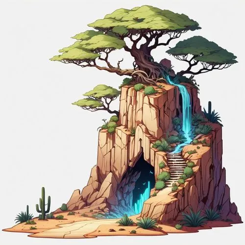 dragon tree,baobab,chasm,baobabs,flourishing tree,a tree,Illustration,Abstract Fantasy,Abstract Fantasy 11