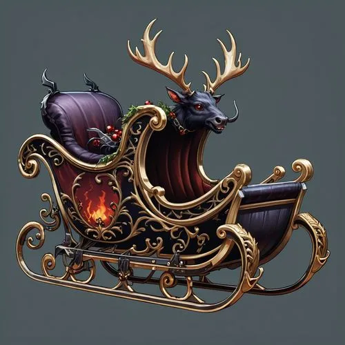 sleigh with reindeer,barathea,baratheon,sleigh,head plate,horse-rocking chair,Illustration,Abstract Fantasy,Abstract Fantasy 11