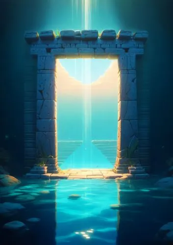 underwater oasis,heaven gate,stone gate,the pillar of light,chasm,mikvah,wishing well,egyptian temple,water wall,portal,wallpaper 4k,torii,beautiful wallpaper,gateway,water fall,4k wallpaper,portals,3d background,stone background,pillars