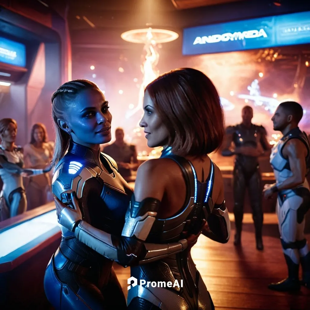 Bioware
Mass Effect : Andromeda ( PC und Videospiel )
Angara ( Mass Effect: Andromeda )

Eine Weibliche Angara Tanzt eng umschlungen mit einer Menschenfrau auf der Tanzfläche zusammen mit anderen Mens