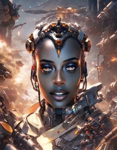 cyborg,jaya,symetra,neottia nidus-avis,ai,head woman,maria bayo,valerian,ebony,ora,fantasy portrait,kali,avatar,gara,nova,vivora,african american woman,lira,samara,warrior woman,Digital Art,Anime