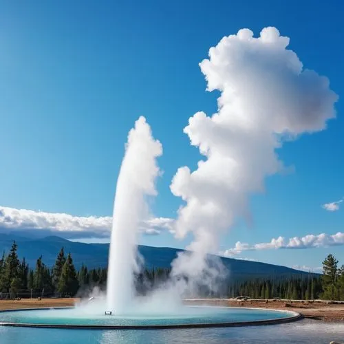 clear blue skies above with water geyser  ,an old fashioned geyser emits water into the air,geyser strokkur,great fountain geyser,geyser,geothermal energy,geysers,strokkur,Photography,General,Realisti