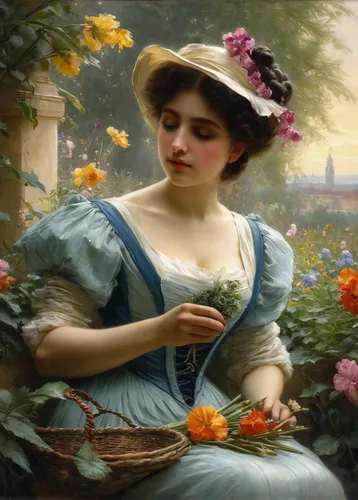 girl picking flowers,girl in flowers,emile vernon,girl in the garden,holding flowers,beautiful girl with flowers,bougereau,splendor of flowers,picking flowers,wreath of flowers,bouguereau,with a bouquet of flowers,fiori,la violetta,girl in a wreath,harp with flowers,young woman,portrait of a girl,romantic portrait,woman with ice-cream,Conceptual Art,Fantasy,Fantasy 11