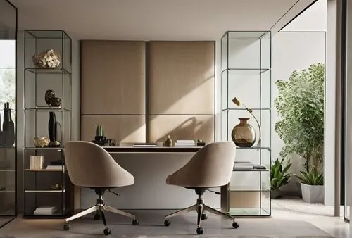 two chairs sitting in front of a desk,minotti,scavolini,mahdavi,associati,cassina,gaggenau,Photography,General,Realistic