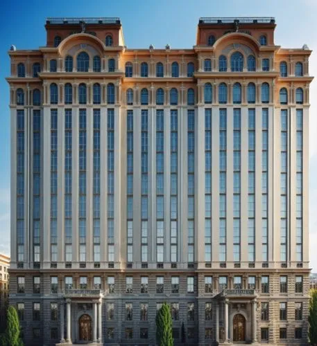 the large building has windows on the side,kempinski,grand hotel europe,rotana,corinthia,samaritaine,taj mahal hotel