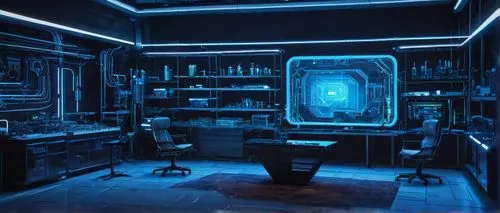 computer room,blue room,doctor's room,laboratory,electrohome,consulting room,electroluminescent,antechamber,replicant,replicants,sanctorum,neuromancer,tron,laboratories,ufo interior,chemical laboratory,cyberia,sci fi,batcave,wheatley,Art,Artistic Painting,Artistic Painting 02