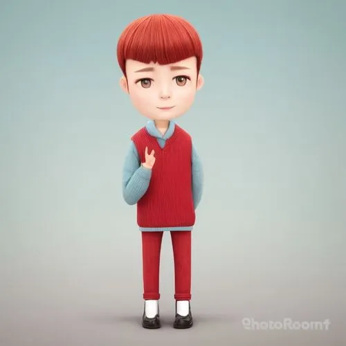 3d figure,cute cartoon character,bowl cut,redhead doll,3d model,matsuno,doll figure,fashion doll,character animation,animated cartoon,miniature figure,osomatsu,retro cartoon people,cartoon character,k