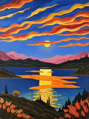 yamnuska,autumn landscape,fall landscape,incredible sunset over the lake,mountain sunrise,evening lake,lake santa fe,yukon river,indigenous painting,lake of fire,river landscape,autumn mountains,yukon territory,khokhloma painting,lake mcdonald,robert duncanson,fire mountain,orange sky,high mountain lake,panoramic landscape,Art,Classical Oil Painting,Classical Oil Painting 43