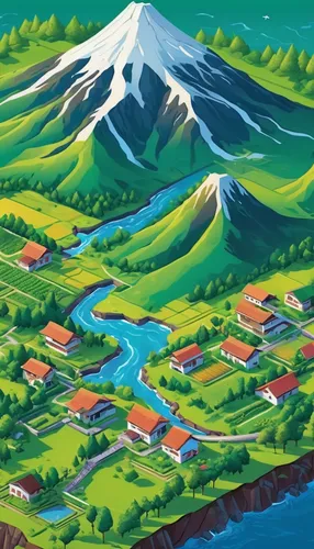 kamchatka,hokkaido,fuji,japanese alps,japanese mountains,taranaki,fujiyama,japan landscape,fuji mountain,etna,mount fuji,shizuoka prefecture,mountain village,stratovolcano,yamada's rice fields,osorno,japan,mt fuji,mountain world,lake tanuki,Unique,3D,Isometric