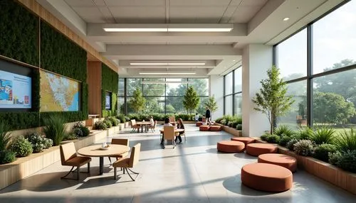 modern office,roof garden,lobby,school design,meeting room,wintergarden,atriums,hotel lobby,seating area,conference room,smoking area,3d rendering,daylighting,renderings,offices,landscaped,lunchroom,stanchart,headoffice,greentech