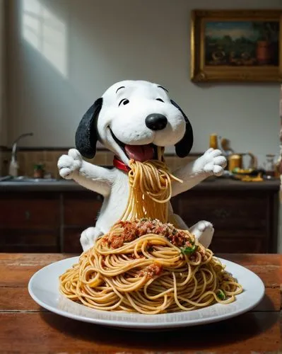 snoopy,spaghetti alla puttanesca,spaguetti,capellini,spaghetti,pasta,italian pasta,fettuccine,linguine,italian cuisine,noodle image,orzo,pasta pomodoro,chowmein,spaghetti aglio e olio,flying noodles,italian food,dog puppy while it is eating,noodles,bolognese,Photography,General,Natural