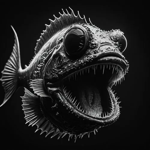 anglerfish,dragonfish,hatchetfish,fish skeleton,piranha,sarcopterygian,rhino fish,tigerfish,oserian,frankenfish,lanternfish,monodon,fishbone,characin,zebrafish,chimaera,caelostomus,rockfish,carcharodon,barracuda,Photography,General,Fantasy