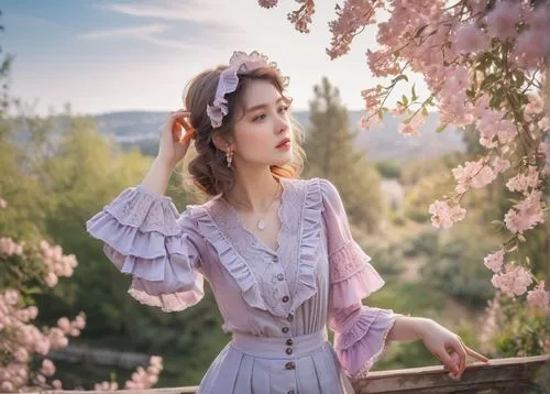 vintage dress,hanbok,vintage floral,victorian lady,vintage woman,vintage flowers,vintage women,vintage girl,peach blossom,sakura blossom,country dress,spring background,beautiful girl with flowers,vintage fashion,cherry blossom,romantic look,vintage lavender background,apricot blossom,cherry blossoms,the cherry blossoms,Art,Classical Oil Painting,Classical Oil Painting 31