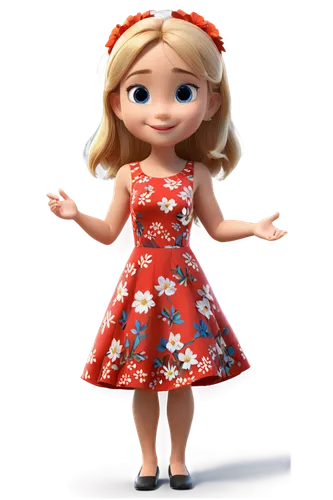 a girl in a dress,doll dress,agnes,floral dress,cute cartoon character,polka dot dress,princess anna,little girl dresses,dress doll,the girl in nightie,disney character,country dress,girl in a long dress,cynthia (subgenus),princess sofia,lilo,heidi country,girl in red dress,strapless dress,elsa,Unique,3D,3D Character