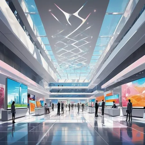 futuristic art museum,sky space concept,futuristic landscape,cybercity,futuristic architecture,spaceport,cyberport,aeroport,skyways,megacorporation,worldport,megacorporations,airspaces,superhighways,spaceports,futuristic,the airport terminal,futurists,renderings,abstract corporate,Illustration,Japanese style,Japanese Style 07