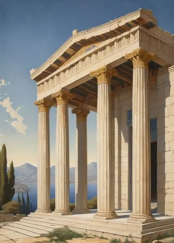 greek temple,erechtheus,house with caryatids,erechtheion,temple of diana,roman temple,doric columns,laodicea,temple of hercules,the parthenon,acropolis,parthenon,delphi,amphipolis,artemis temple,caesonia,pergamon,metapontum,classical antiquity,pergamum,Illustration,Retro,Retro 17