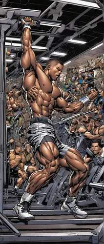body-building,compartment,body building,bodybuilding,war machine,treadmill,fitness room,bodybuilder,steel door,silver surfer,panel beater,muscular system,overhead press,muscle man,steel man,iron plates,rotisserie,assembly line,scrap iron,cargo car,Illustration,American Style,American Style 04