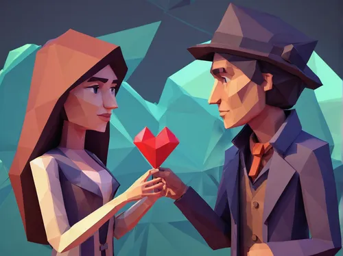 game illustration,low poly,bokeh hearts,two hearts,throughout the game of love,low-poly,vector illustration,french valentine,straw hearts,heart in hand,two people,dribbble,sci fiction illustration,valentine clip art,romantic portrait,roaring twenties couple,vector art,honeymoon,heart icon,valentines day background,Unique,3D,Low Poly