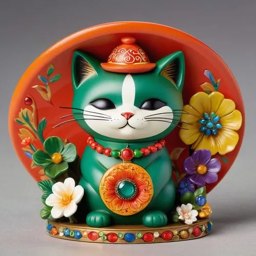 flower cat,lucky cat,cloisonne,tea party cat,alberty,kihon,Illustration,Japanese style,Japanese Style 21