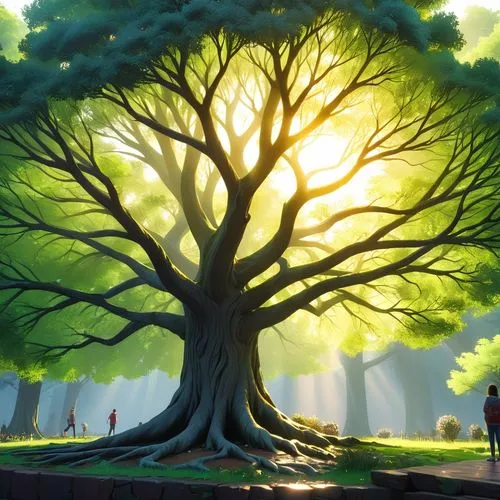 arvore e o sol,the sun shines through a tree with its roots,tree of life,celtic tree,bodhi tree,tree grove,forest tree,magic tree,Anime,Anime,General