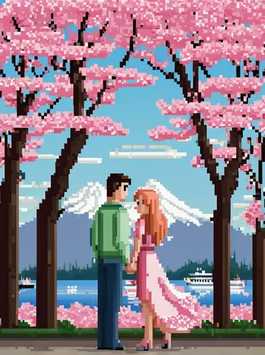 japanese sakura background,the cherry blossoms,sakura trees,pixel art,cherry blossoms,romantic scene,sakura background,cherry blossom,cherry trees,sakura tree,cherry blossom festival,sakura blossoms,sakura blossom,cold cherry blossoms,valentines day background,sakura cherry tree,springtime background,pink cherry blossom,vintage couple silhouette,sakura cherry blossoms,Unique,Pixel,Pixel 01