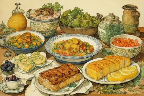 leittafel,food table,mediterranean cuisine,sicilian cuisine,eastern european food,persian norooz,iranian cuisine,middle-eastern meal,persian new year's table,viennese cuisine,salad plate,southern cooking,food and cooking,food collage,turkish cuisine,mediterranean food,mediterranean diet,cooking book cover,jewish cuisine,dinner tray,Illustration,Retro,Retro 19