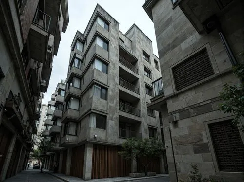 Rough-hewn concrete walls, rugged stone facades, weathered metal cladding, exposed ductwork, industrial pipes, distressed wood accents, brutalist fortress-like structures, dramatic shading, harsh over